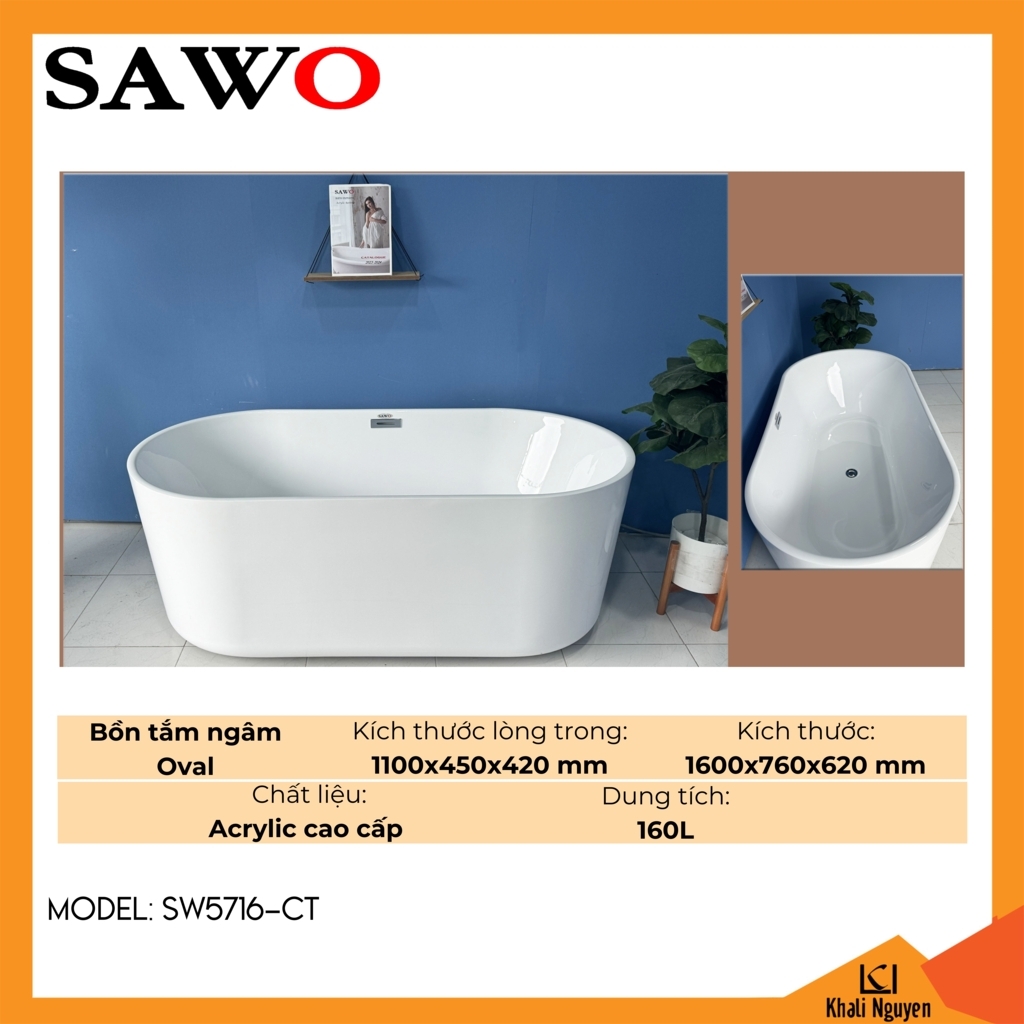 Bồn tắm ngâm Oval acrylic Sawo SW5715-TV SW5716-CT