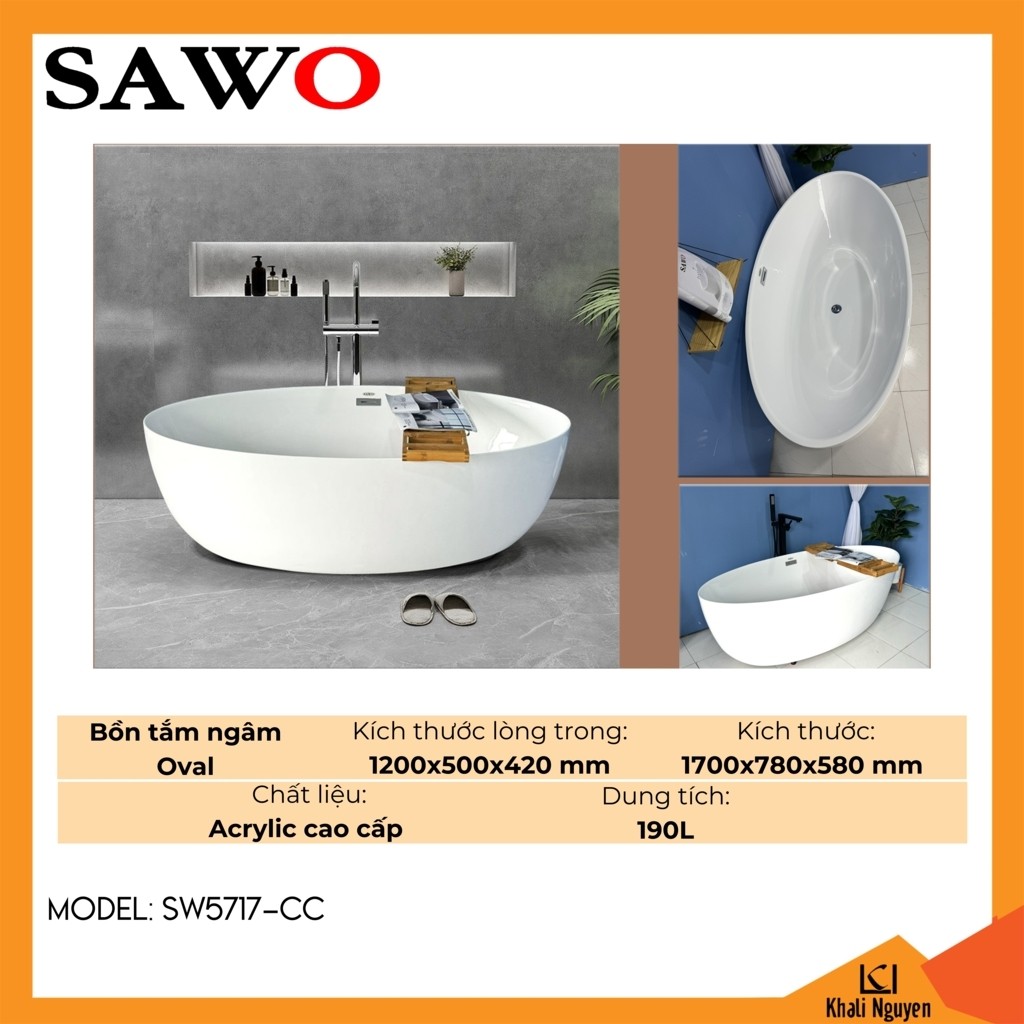 Bồn tắm ngâm acrylic Sawo SW5717-CC