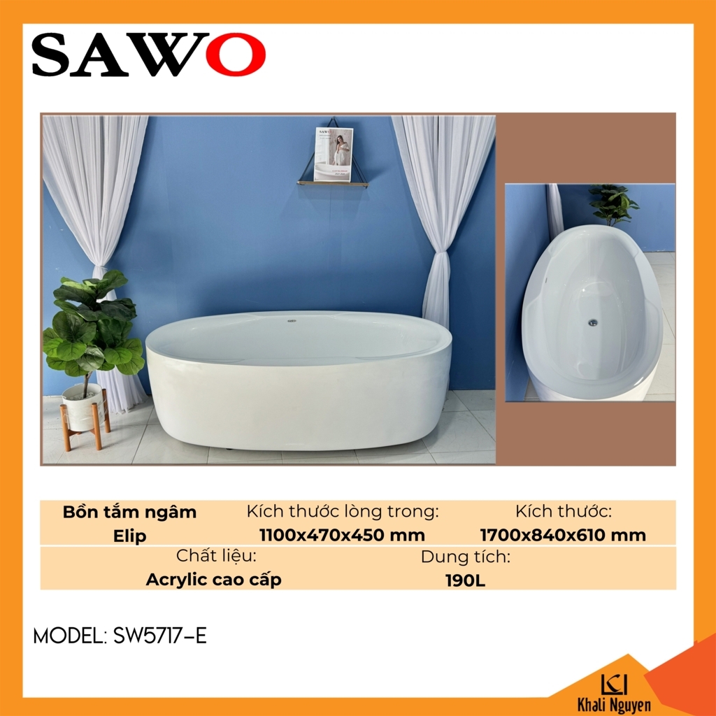 Bồn tắm ngâm Elip acrylic Sawo SW5717-E