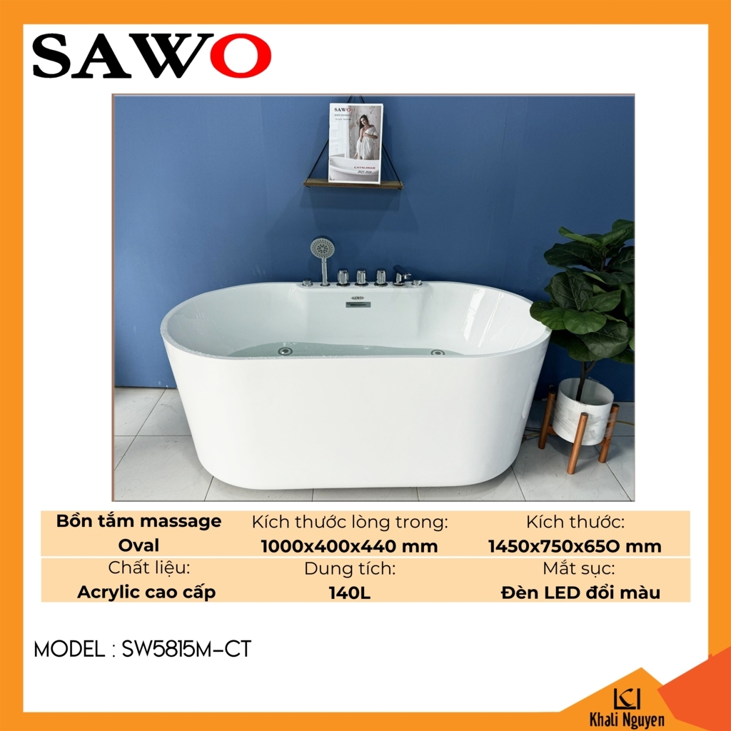 Bồn tắm massage Oval cạnh thẳng Acrylic SW5815M-CT