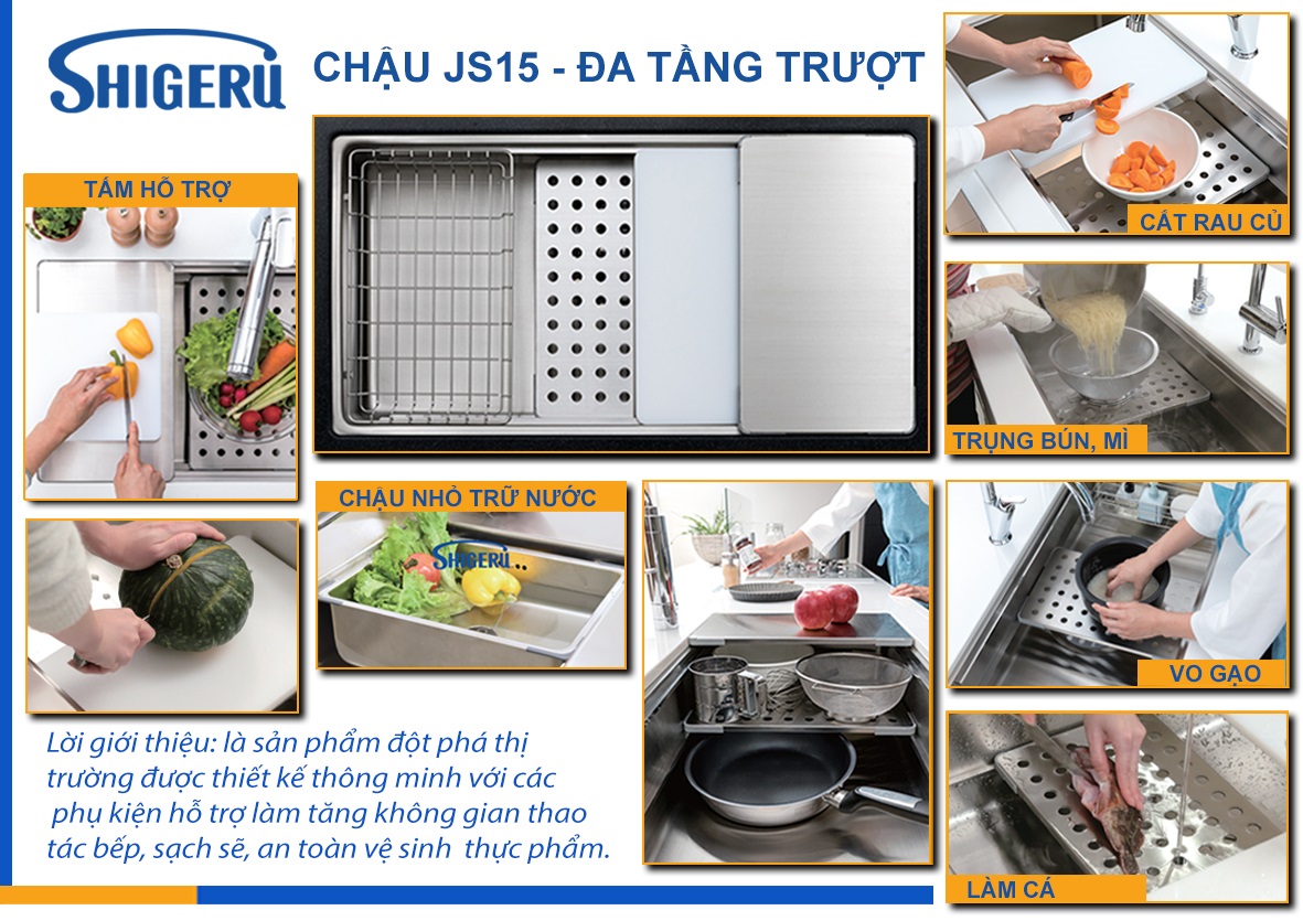 Chậu rửa bát chén SHIGERU JS15 gia tăng trượt