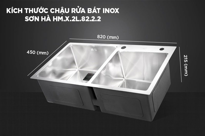 Kích thước chậu rửa bát Sơn Hà Luxury HM.X.2C.82.2.2 | 2 hố lệch