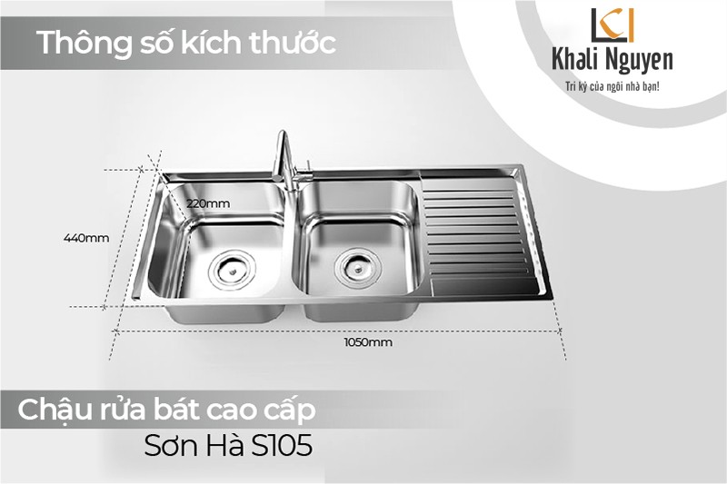 Kích thước chậu rửa bát Sơn Hà S.105.D.2.3