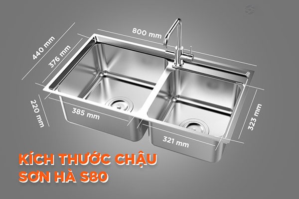 Kích thước Chậu rửa bát Sơn Hà S.80.D.2.3