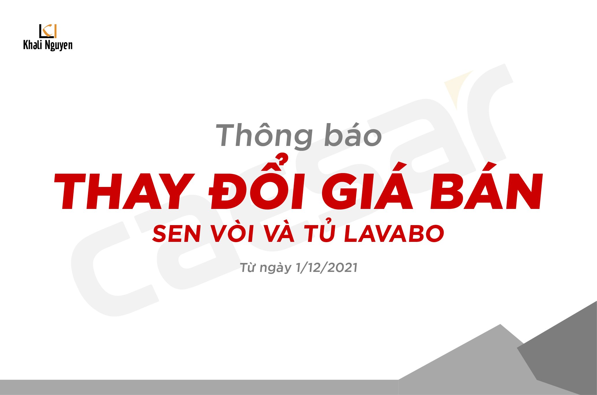 Thông báo tăng giá sản phẩm sen vòi và tủ lavabo thương hiệu Caesar