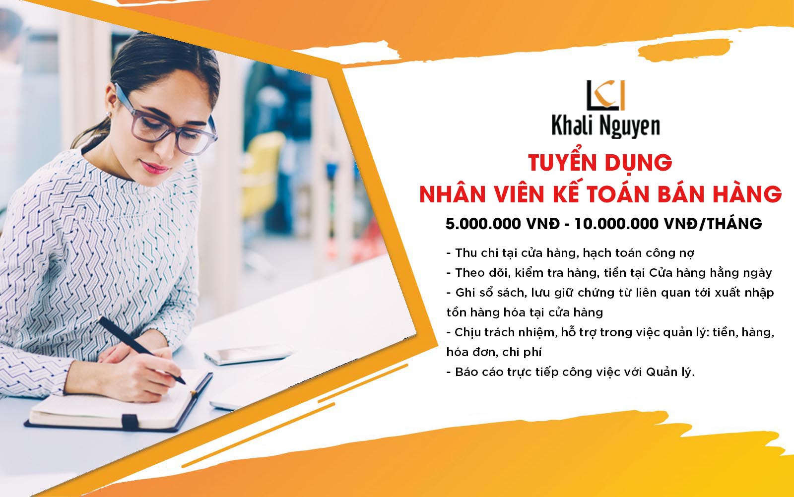 Khali Nguyễn tuyển dụng 01 kế toán bán hàng tại Hà Nội