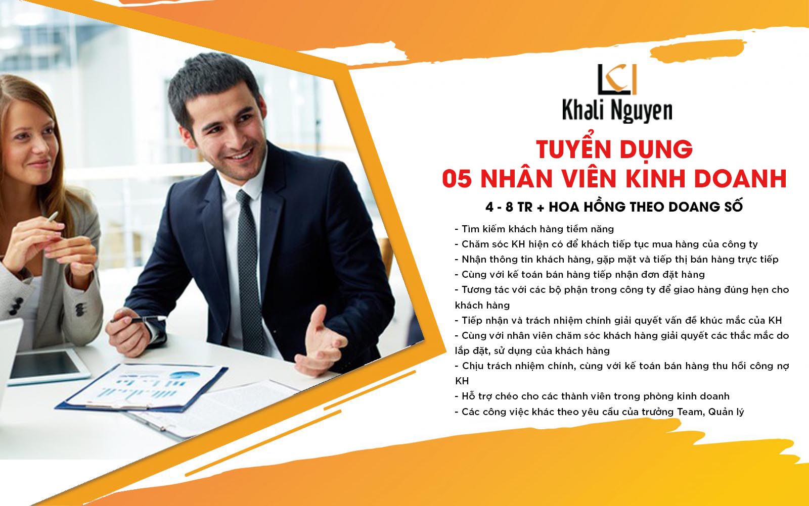 Khali Nguyễn tuyển dụng 05 nhân viên kinh doanh