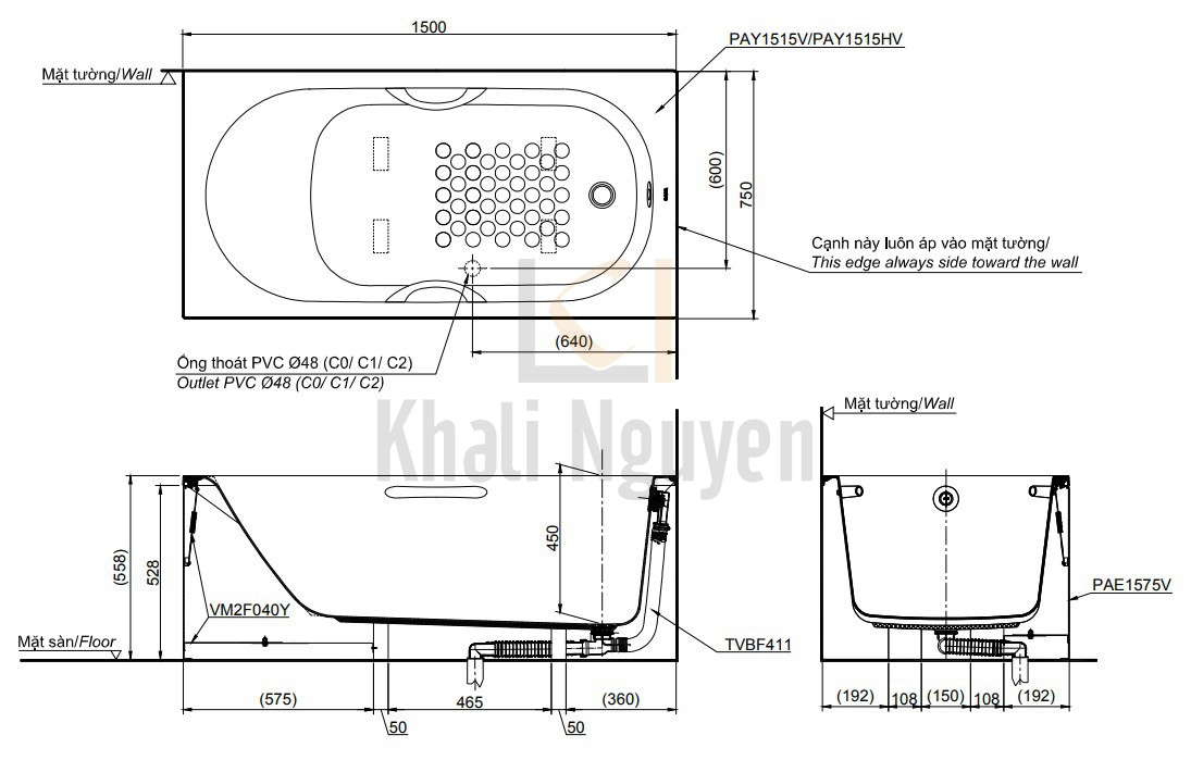 Bản vẽ kỹ thuật bồn tắm TOTO PAY1515VC-TBVF411