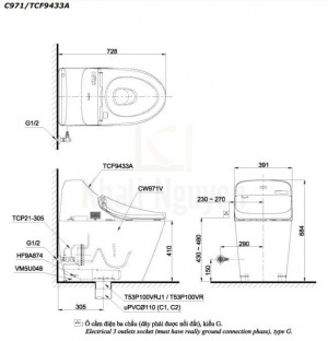 Bản Vẽ Bồn Cầu Thông Minh TOTO C971/TCF9433A GG