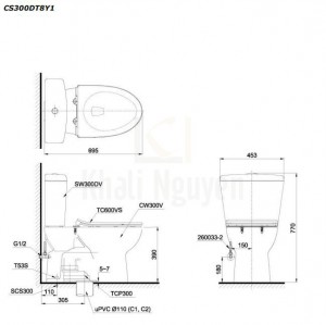 Bản Vẽ Bồn Cầu 2 Khối TOTO CS300DT8Y1 Nắp Đóng Êm TC600VS