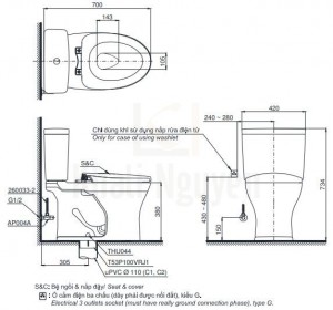 Bản Vẽ Bồn Cầu Điện Tử TOTO CS735DW11 Nắp Rửa Washlet