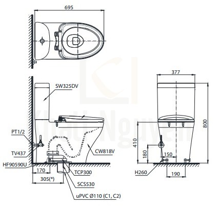 Bản Vẽ Bồn Cầu Điện Tử TOTO CS818DW7 Nắp Rửa Washlet