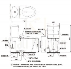 Bản Vẽ Bồn Cầu Ha Khối TOTO CS819DSW11 Nắp Rửa Điện Tử