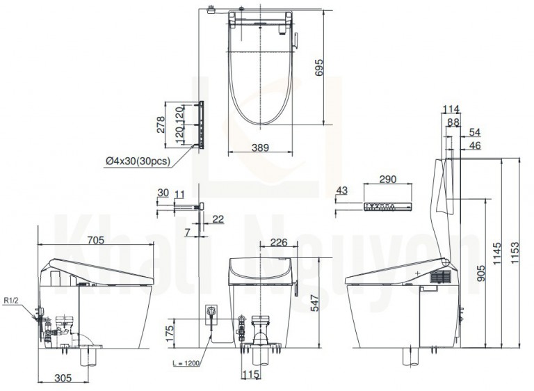 Bản Vẽ Bồn Cầu Thông Minh TOTO CS985VA/TCF9786WA NEOREST AH