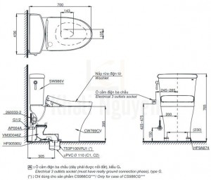 Bản Vẽ Bồn Cầu Điện Tử TOTO CS986CGW12 Nắp Rửa Washlet