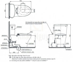Bản Vẽ Bồn Cầu TOTO CS986GE2 Hai Khối Nắp Cơ