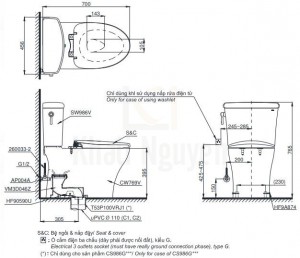 Bản Vẽ Bồn Cầu TOTO CS986GE4 Hai Khối Nắp Cơ