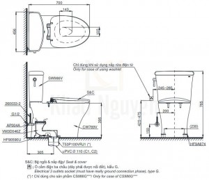 Bản Vẽ Bồn Cầu Hai Khối TOTO CS986GT2 Nắp TC393VS