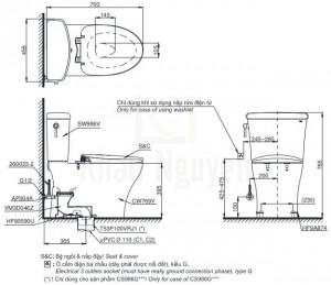 Bản Vẽ Bồn Cầu Hai Khối TOTO CS986GT8 Nắp TC600VS