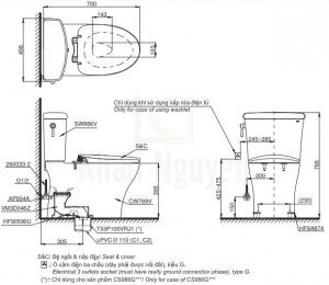 Bản Vẽ Bồn Cầu Điện Tử TOTO CS986GW11 Nắp Rửa Washlet