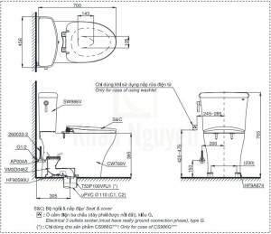 Bản Vẽ Bồn Cầu Điện Tử TOTO CS986GW6 Nắp Rửa Washlet