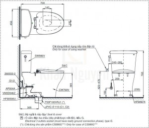 Bản Vẽ Bồn Cầu Điện Tử TOTO CS986GW7 Nắp Rửa Washlet