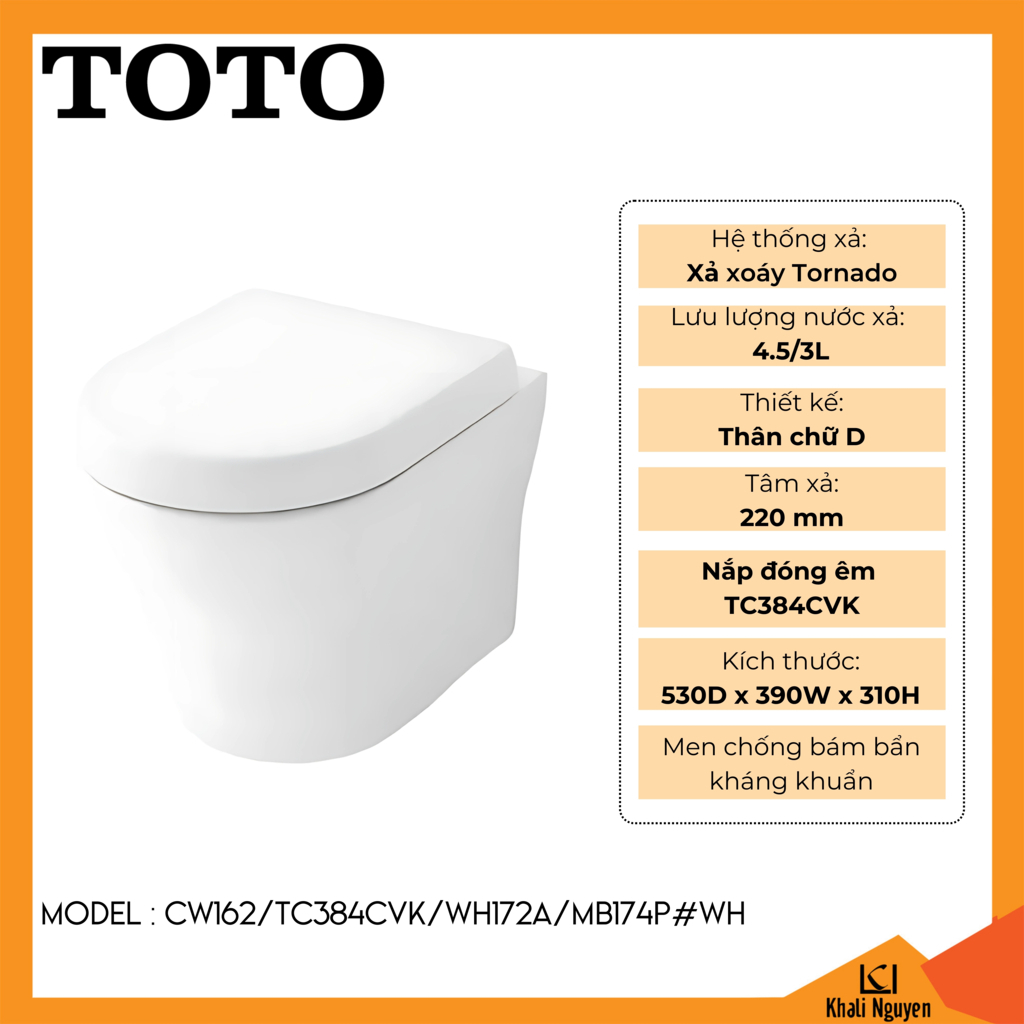 Bồn cầu TOTO treo tường CW162/TC384CVK/WH172A/MB174P#WH