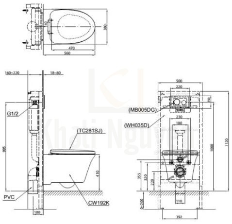 Bản vẽ Bồn Cầu TOTO CW192K/TC281SJ Treo Tường