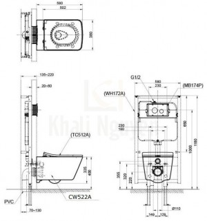 Bản Vẽ Bồn Cầu TOTO CW522A/TC512A Treo Tường