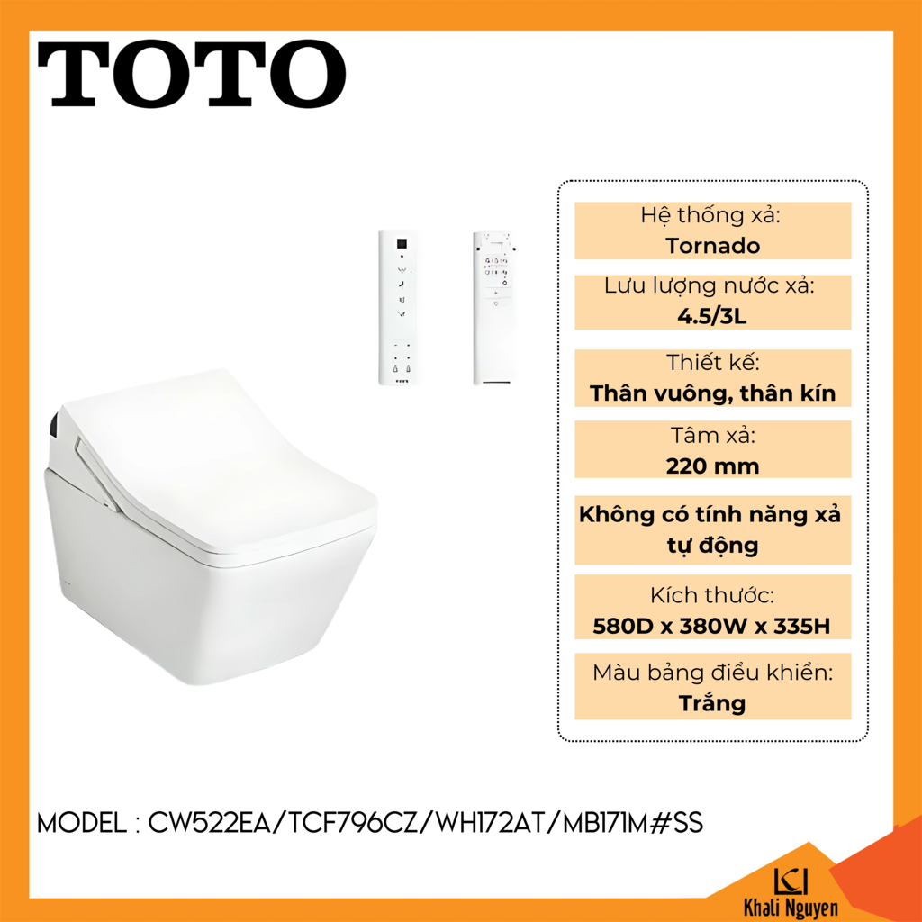 Bồn cầu TOTO treo tường CW522EA/TCF796CZ/WH172AT/MB171M#SS