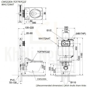 Bản Vẽ Bồn Cầu Treo Tường TOTO CW522EA/TCF796CZ/WH172AT Nắp Điện Tử WASHLET