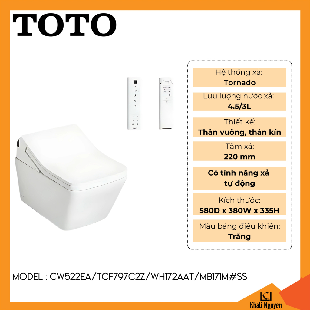 Bồn cầu TOTO treo tường CW522EA/TCF797C2Z/WH172AAT/MB171M#SS