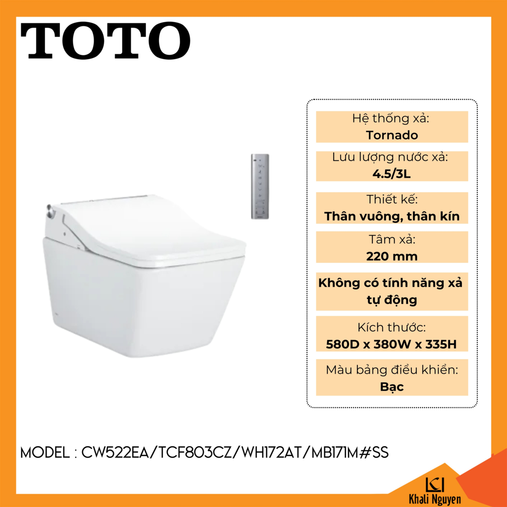 Bồn cầu TOTO treo tường CW522EA/TCF803CZ/WH172AT/MB171M#SS