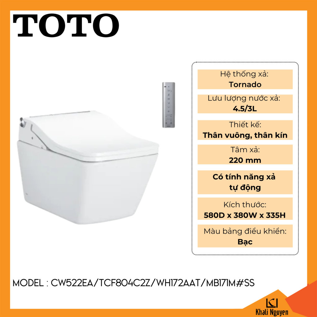 Bồn cầu TOTO treo tường CW522EA/TCF804C2Z/WH172AAT/MB171M#SS