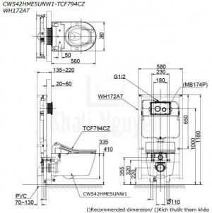 Bản Vẽ Bồn Cầu TOTO CW542HME5UNW1/TCF794CZ/WH172AT/MB175M Treo Tường