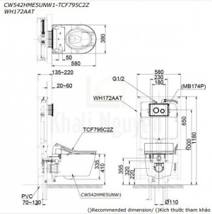 Bản Vẽ Bồn Cầu TOTO CW542HME5UNW1/TCF795C2Z/WH172AAT Nắp Điện Tử Treo Tường