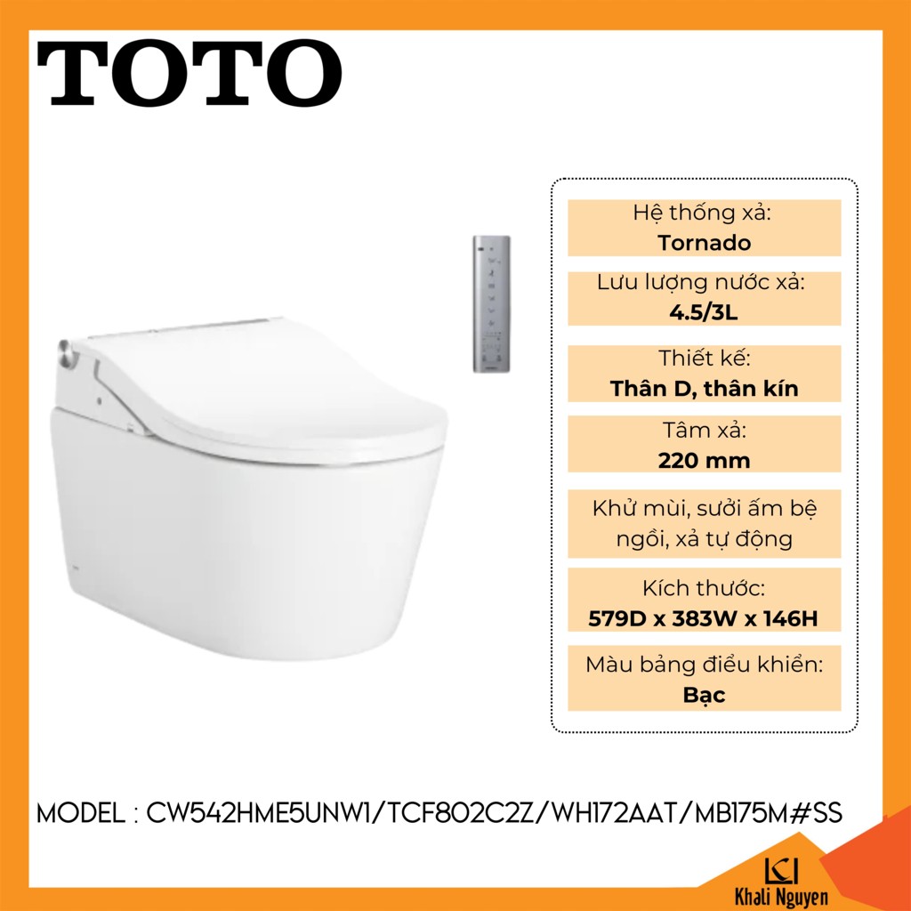 Bồn cầu TOTO treo tường CW542HME5UNW1/TCF802C2Z/WH172AAT/MB175M#SS