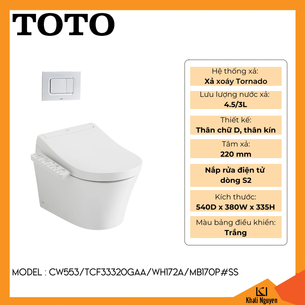 Bồn cầu TOTO treo tường CW553/TCF33320GAA/WH172A/MB170P#SS