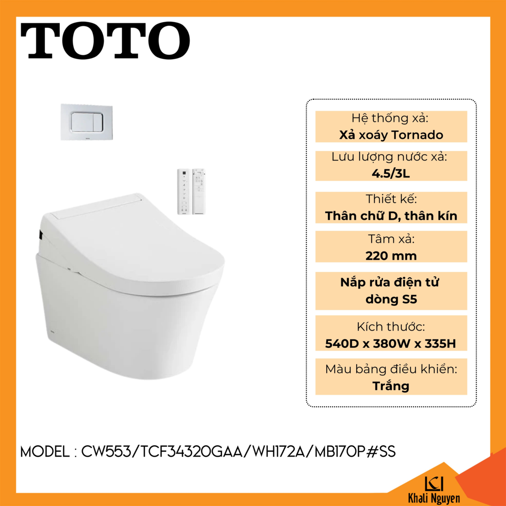 Bồn cầu TOTO treo tường CW553/TCF34320GAA/WH172A/MB170P#SS