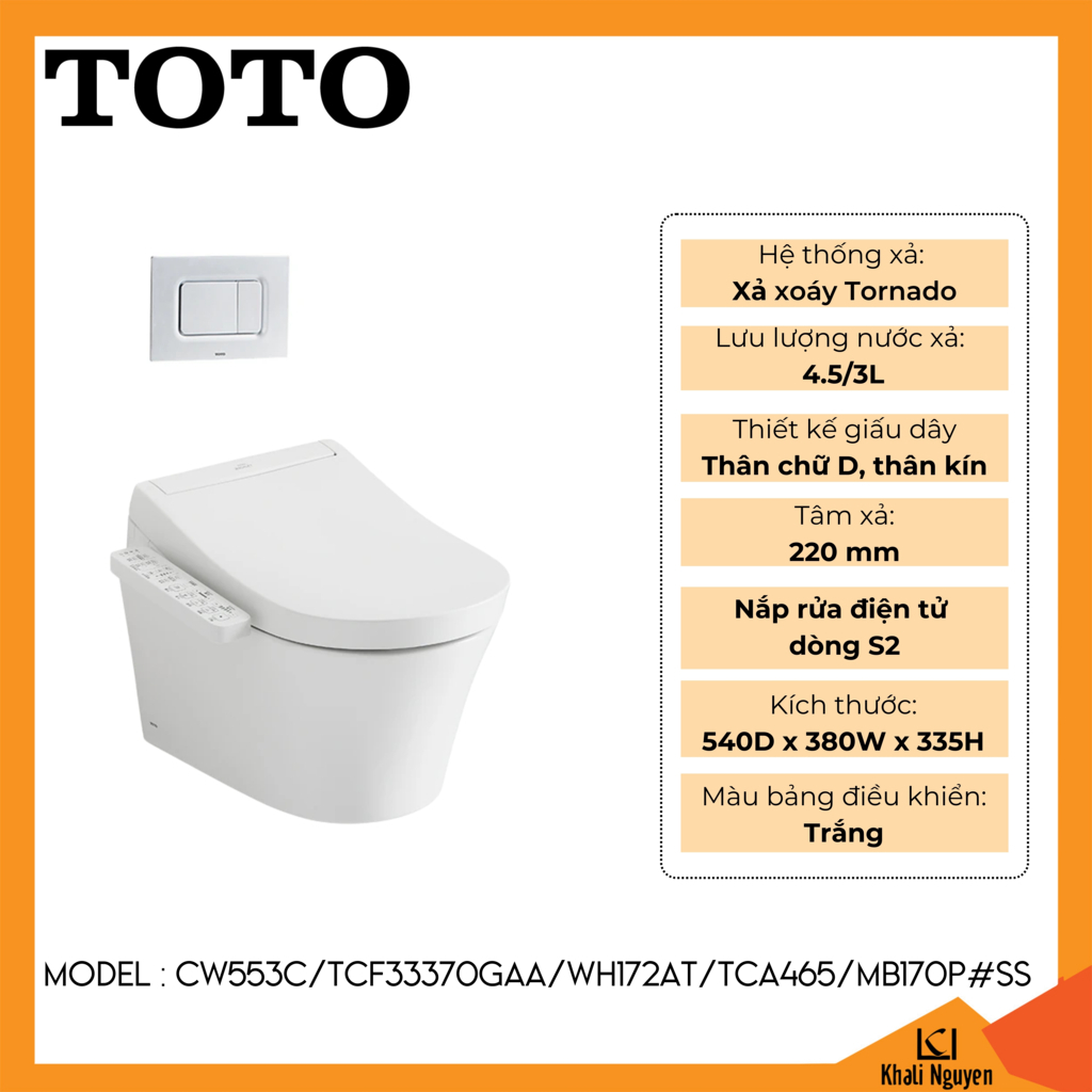 Bồn cầu TOTO treo tường CW553C/TCF33370GAA/WH172AT/TCA465/MB170P#SS