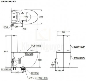 Bản Vẽ Bồn Cầu TOTO CW811PJWS/SW811JPWF/THX919 Hai Khối