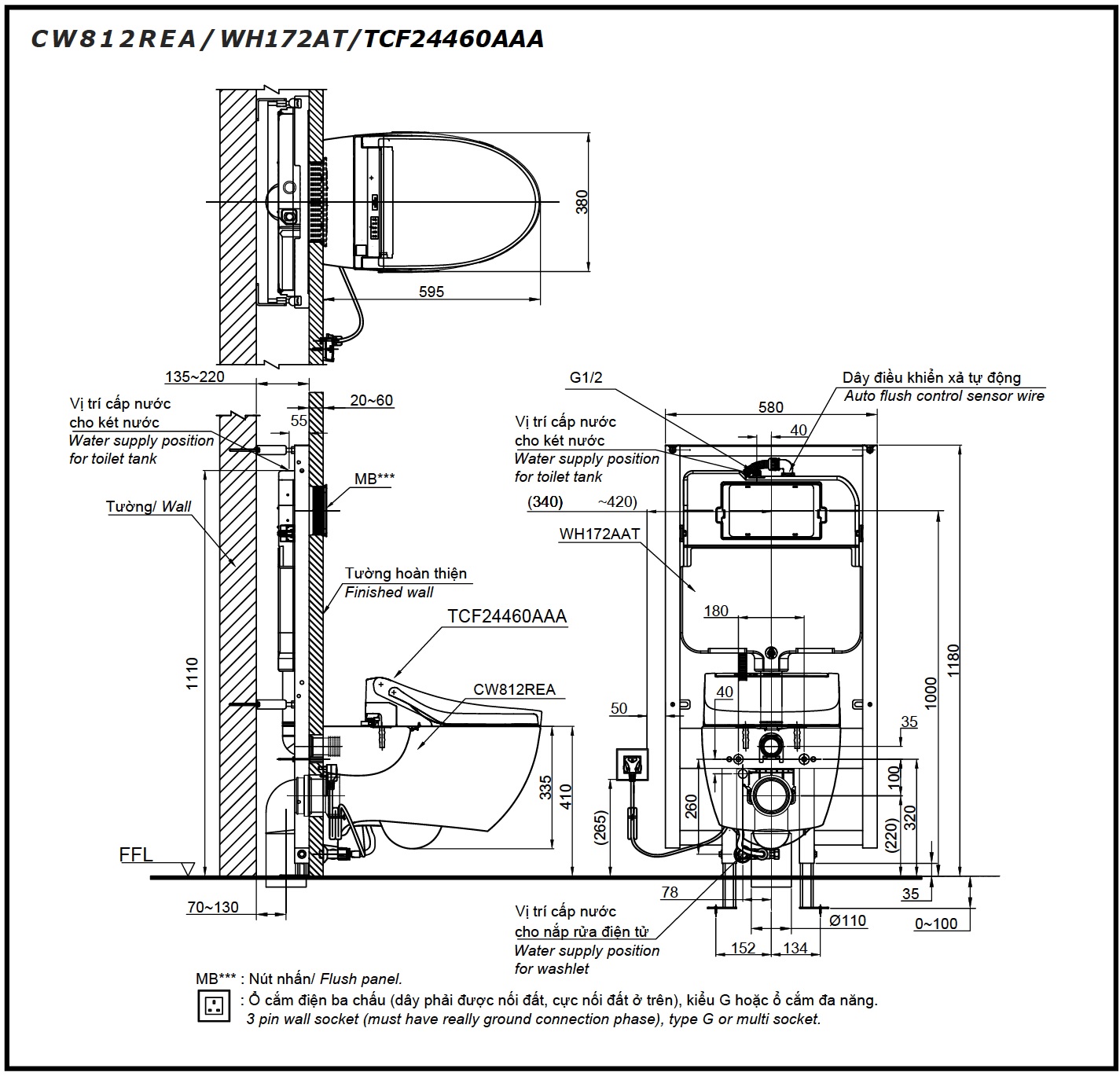 Bản vẽ bồn cầu TOTO treo tường CW812REA/TCF24460AAA/WH172AT/TCA465/MB174P#SS