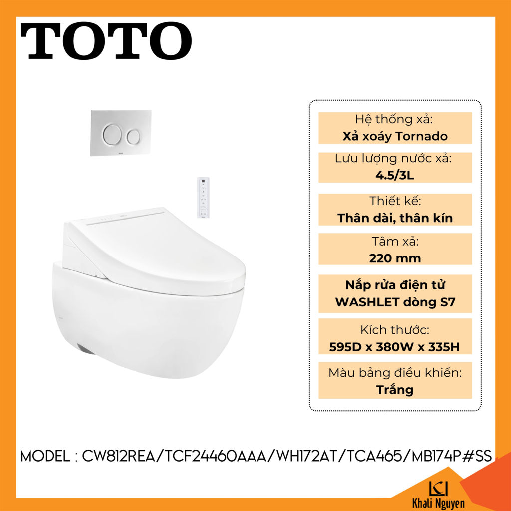 Bồn cầu TOTO treo tường CW812REA/TCF24460AAA/WH172AT/TCA465/MB174P#SS