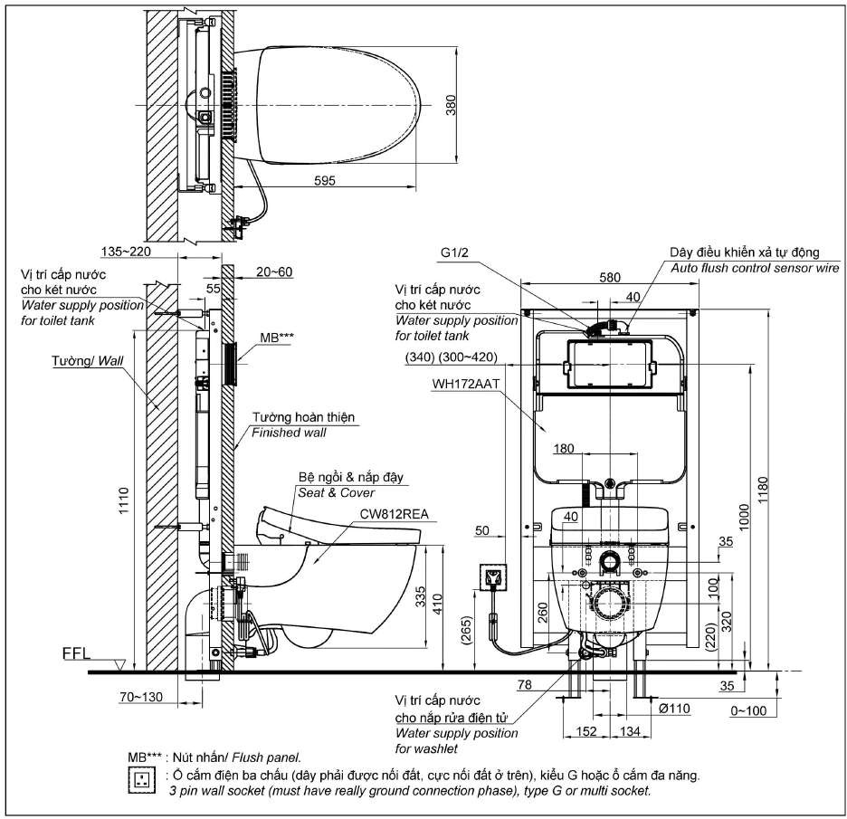 Bản vẽ bồn cầu TOTO treo tường CW812REA/TCF4911EZ/WH172AAT/TCA464/MB174P#SS