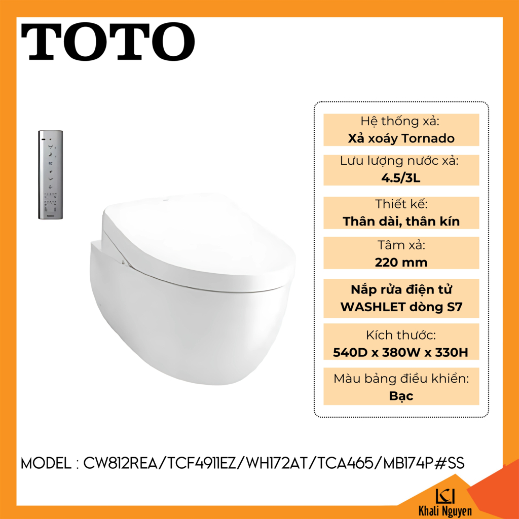Bồn cầu TOTO treo tường CW812REA/TCF4911EZ/WH172AT/TCA465/MB174P#SS