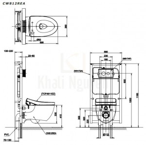 Bản Vẽ Bồn Cầu Treo Tường TOTO CW812REA/TCF4911EZ/WH172AAT/TCA464 Nắp WASHLET