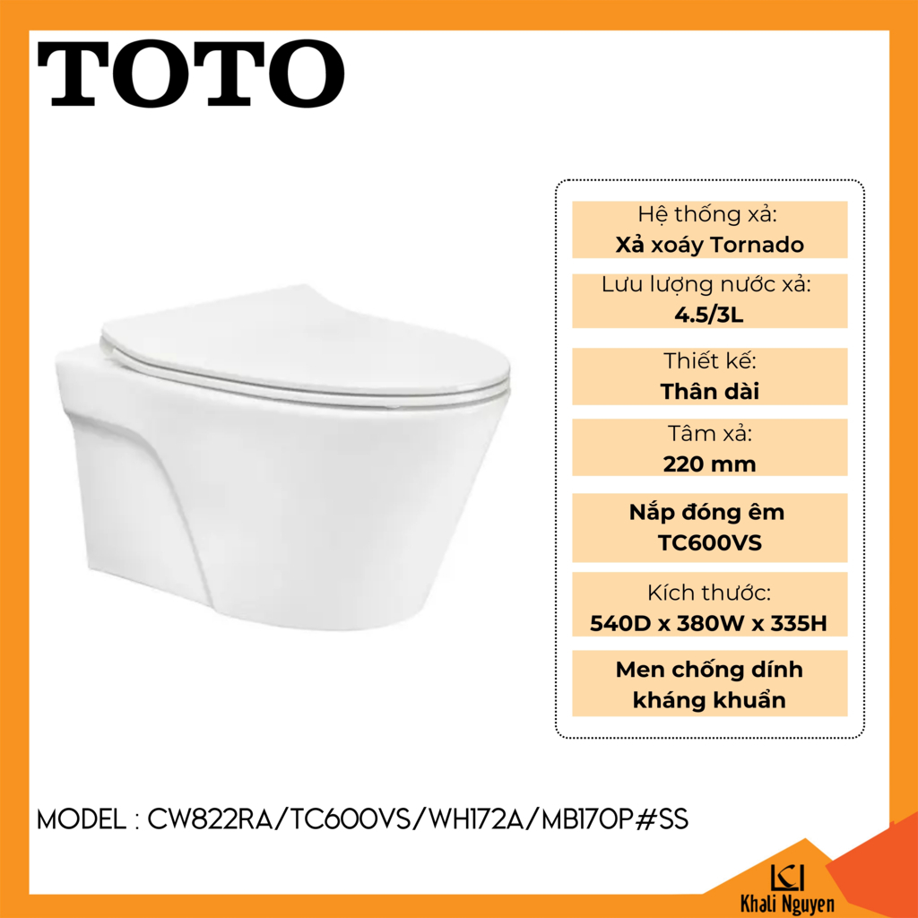 Bồn cầu TOTO treo tường CW822RA/TC600VS/WH172A/MB170P#SS