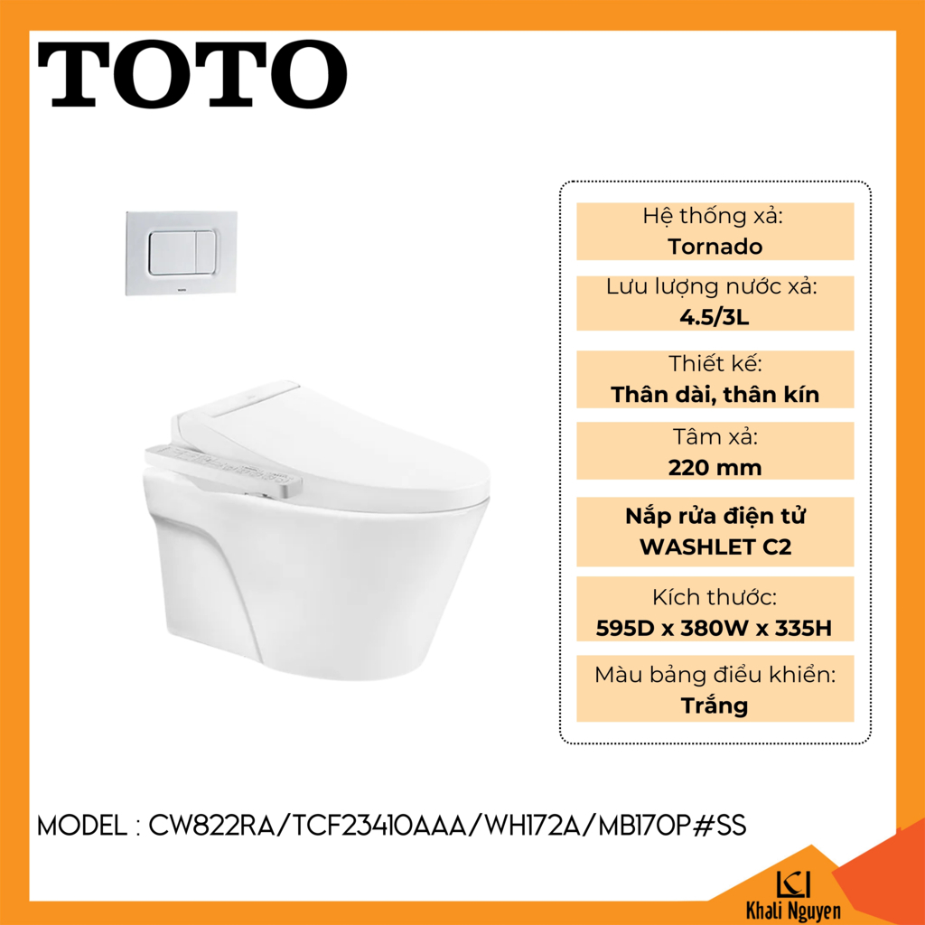 Bồn cầu TOTO treo tường CW822RA/TCF23410AAA/WH172A/MB170P#SS