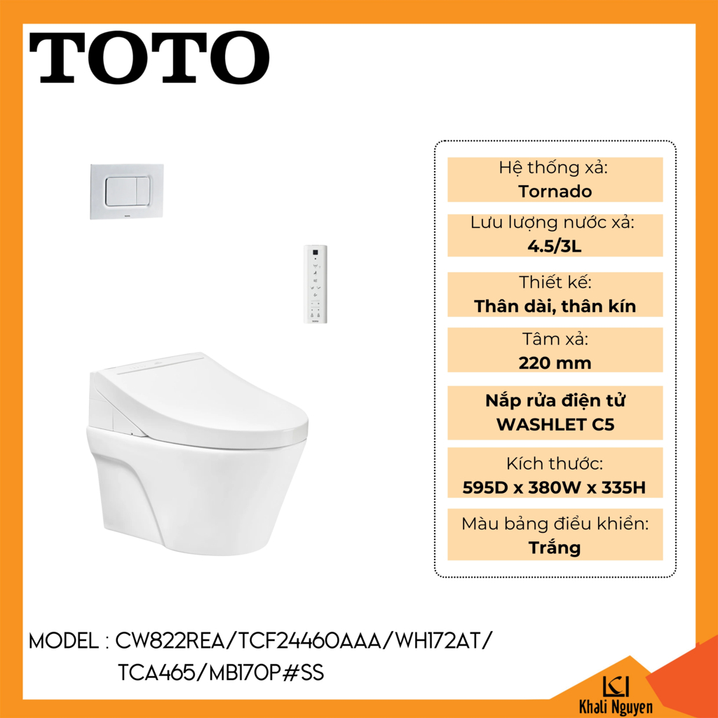 Bồn cầu TOTO treo tường CW822REA/TCF24460AAA/WH172AT/TCA465/MB170P#SS