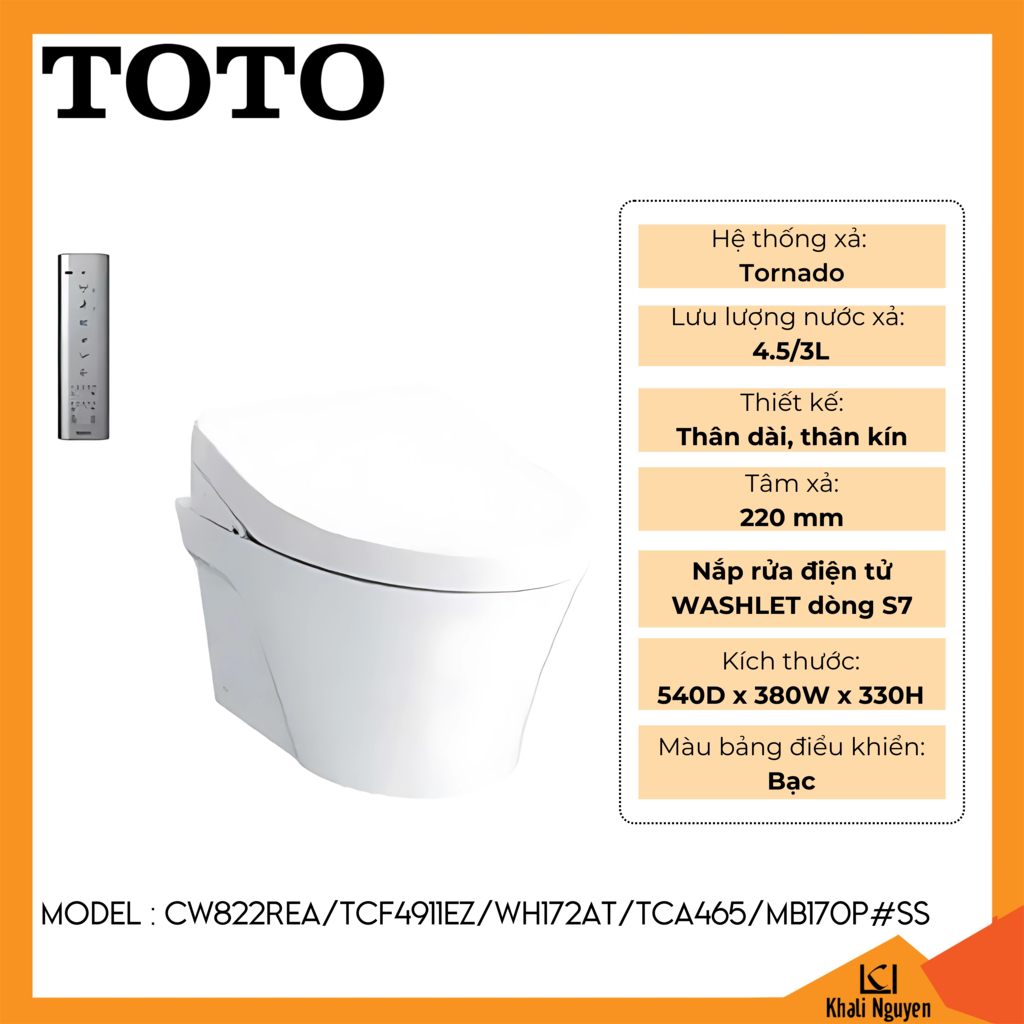 Bồn cầu TOTO treo tường CW822REA/TCF4911EZ/WH172AT/TCA465/MB170P#SS